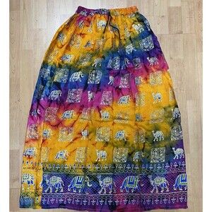 Hippie Boho Elephant Elastic Waist Women’s One Size Festival Skirt